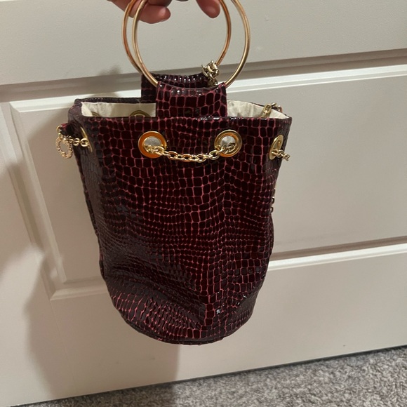 Demur Bucket Bag in Burgundy Snake skin print - Picture 6 of 6